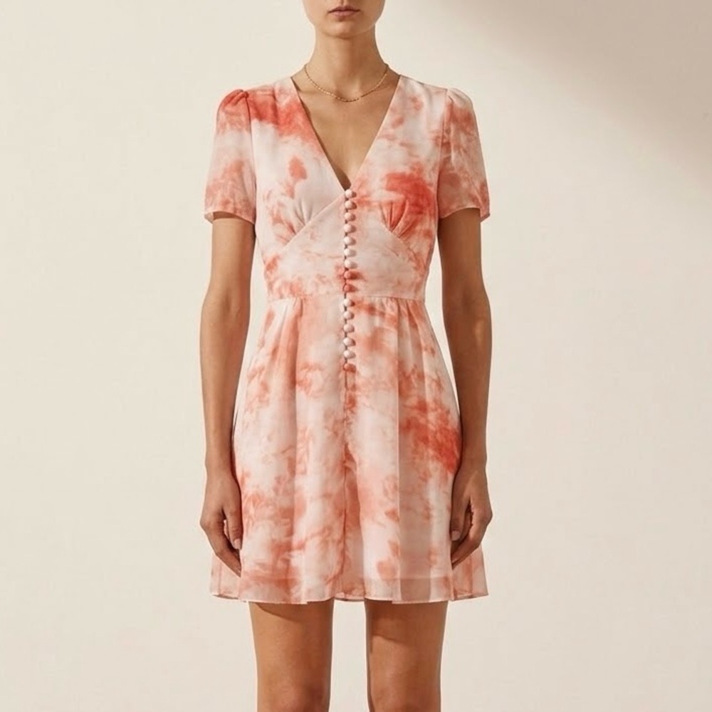 NEW Red/White Watercolor Tie Dye V-neck Short Sleeve Dress